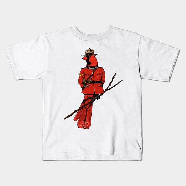 Cardinal Mountie - Canadian Birds Kids T-Shirt by deancoledesign